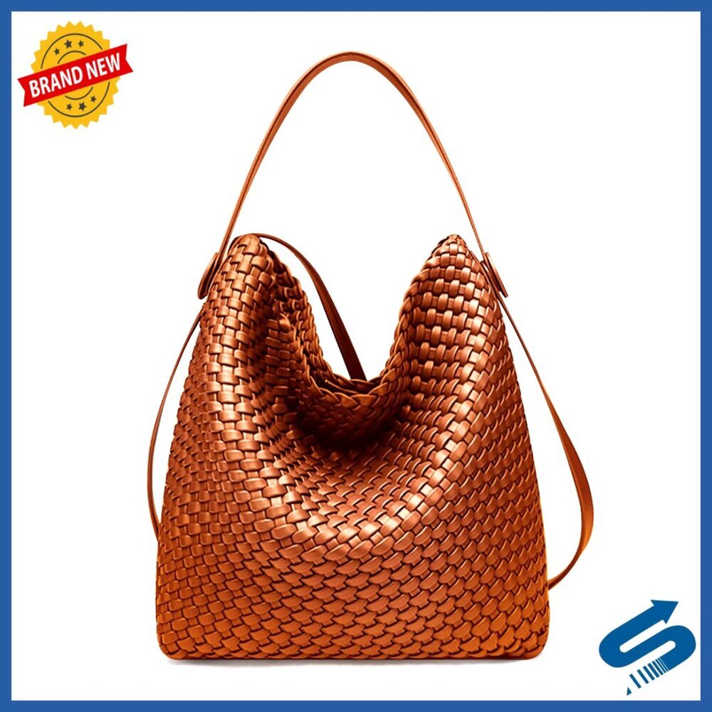 Large Woven Tote Vegan Leather Shoulder Bag Fashion Travel Shopper Handbag Purse